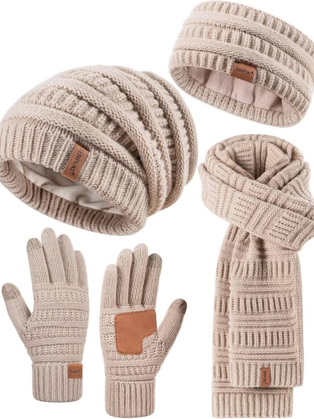 Cozy Women's Winter Beanie, Scarf, Gloves & Headband Set - Warm Knit Accessories